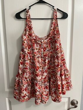 Urban Outfitters Red Floral Tiered Romper